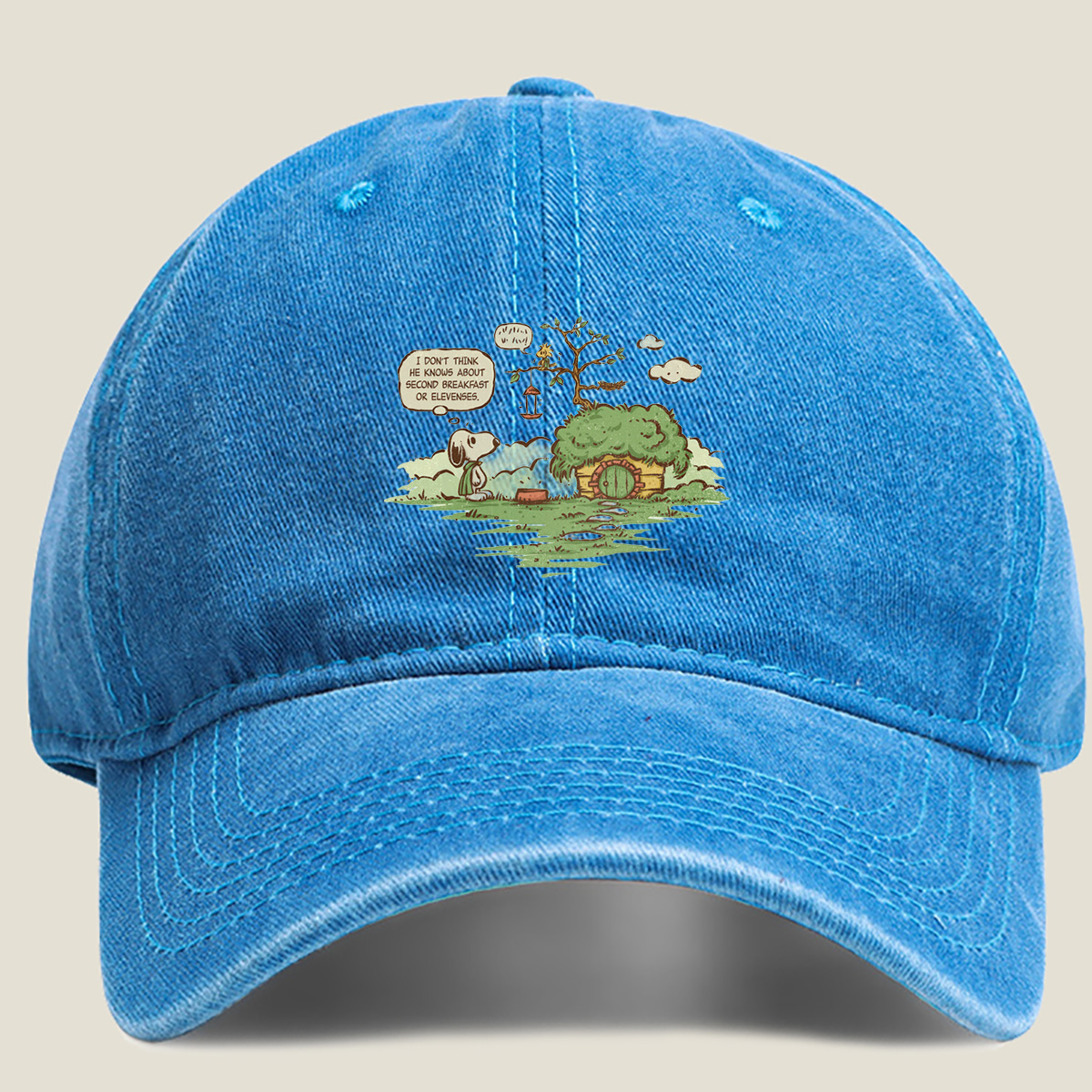 Snoopy and Woodstock in a Hobbit Hole - Washed Denim - Baseball Cap