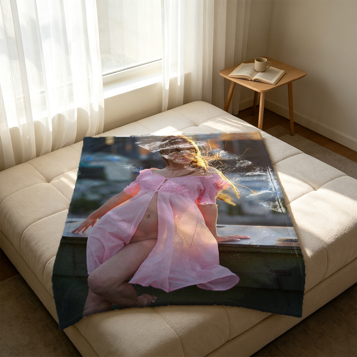 Pink Lingerie and Feather Boa Selfie in Ornate Boudoir - Blanket