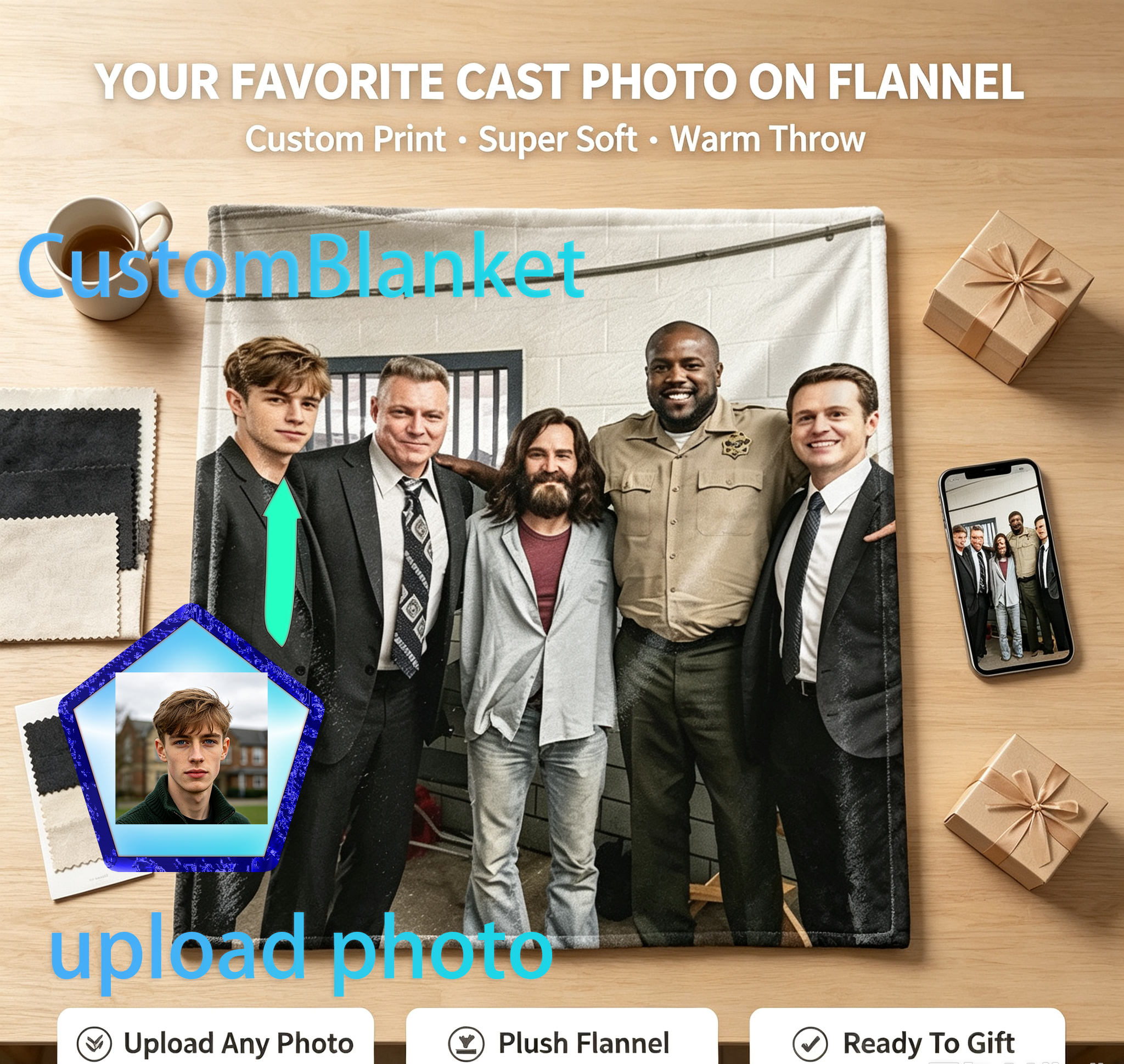 Custom Face Blanket Featuring Cast of Popular TV Show in Backstage Group Photo Flannel Blanket Perfect for Fans and Collectors Gift or Giveaway