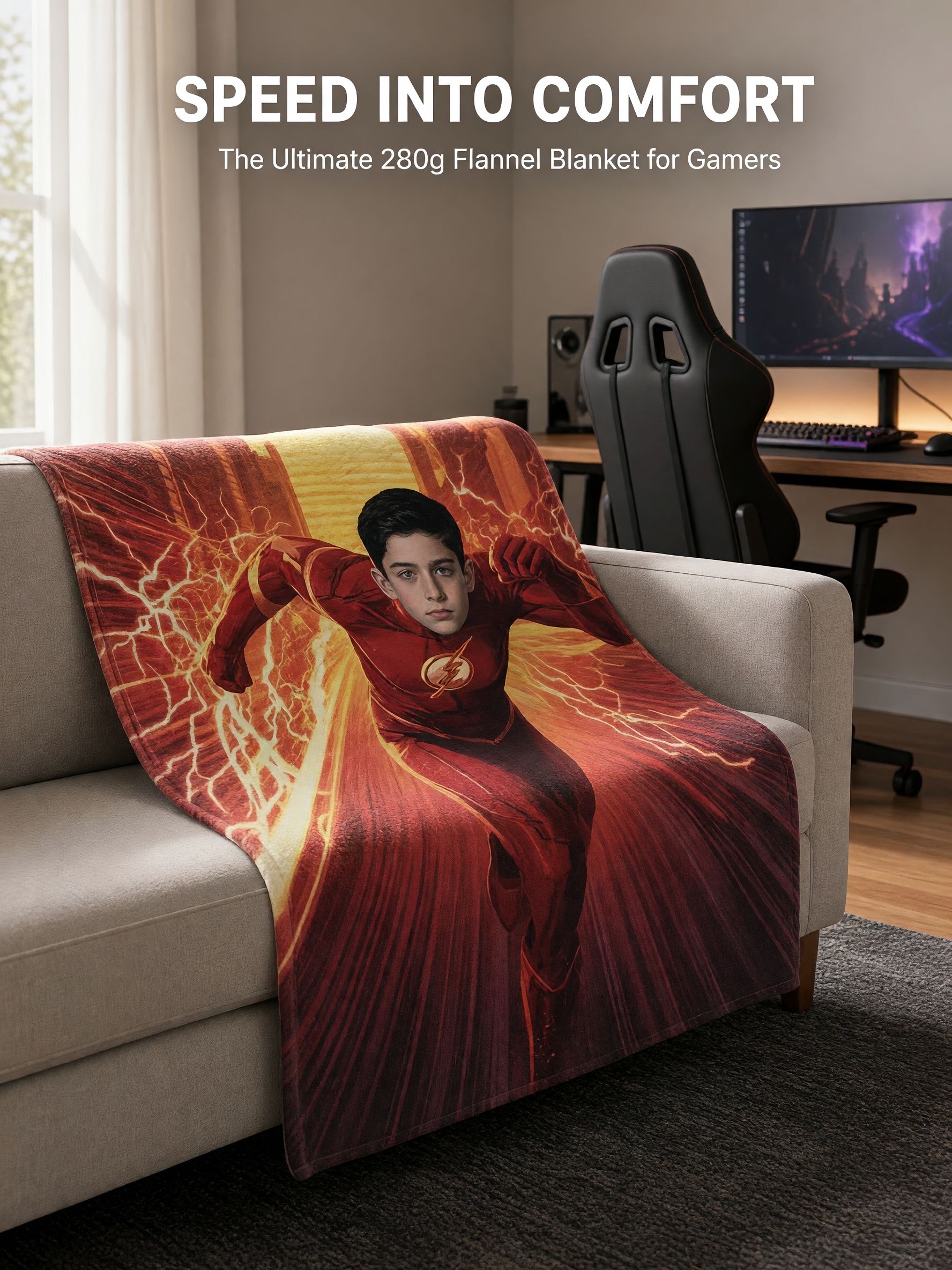 Custom Photo Superhero Flannel Fleece Blanket Personalized Face Graphic Cozy Throw for Sofa Bed and Travel Ideal