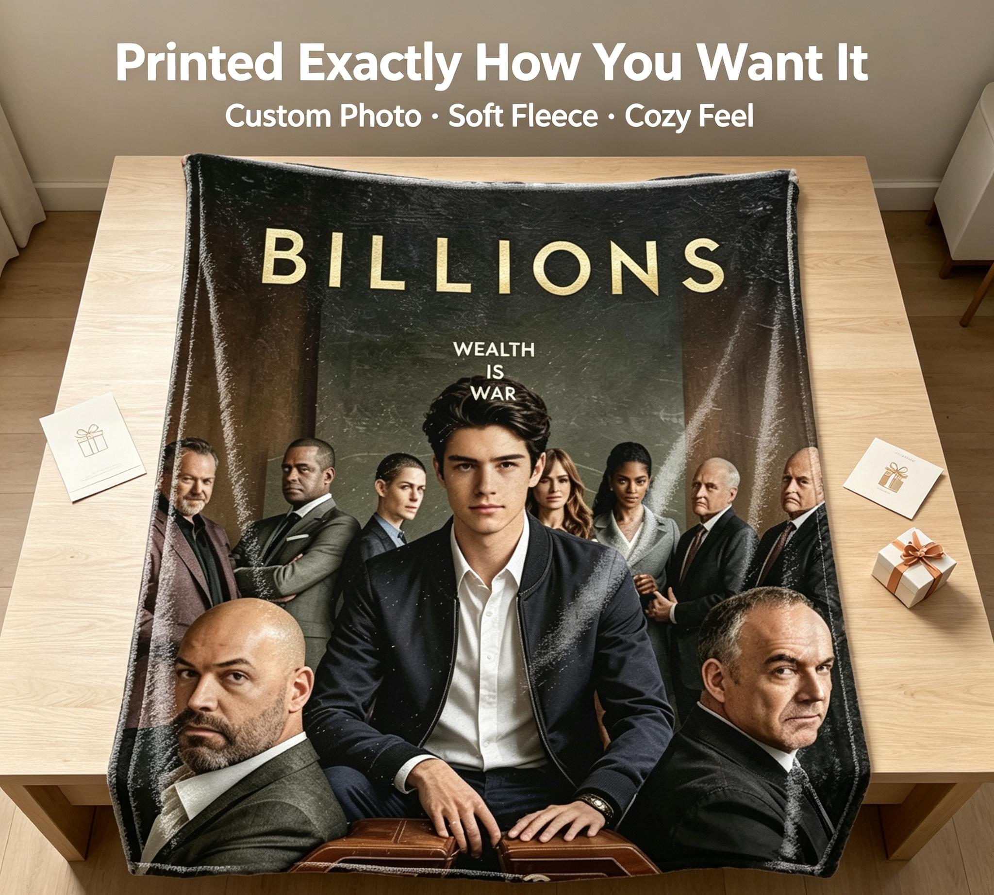 Custom Face Blanket - Billions TV Show Flannel Blanket for Fans, Perfect Gift for Watching Drama Series at Home or as a Cozy Throw for Bed and Couch