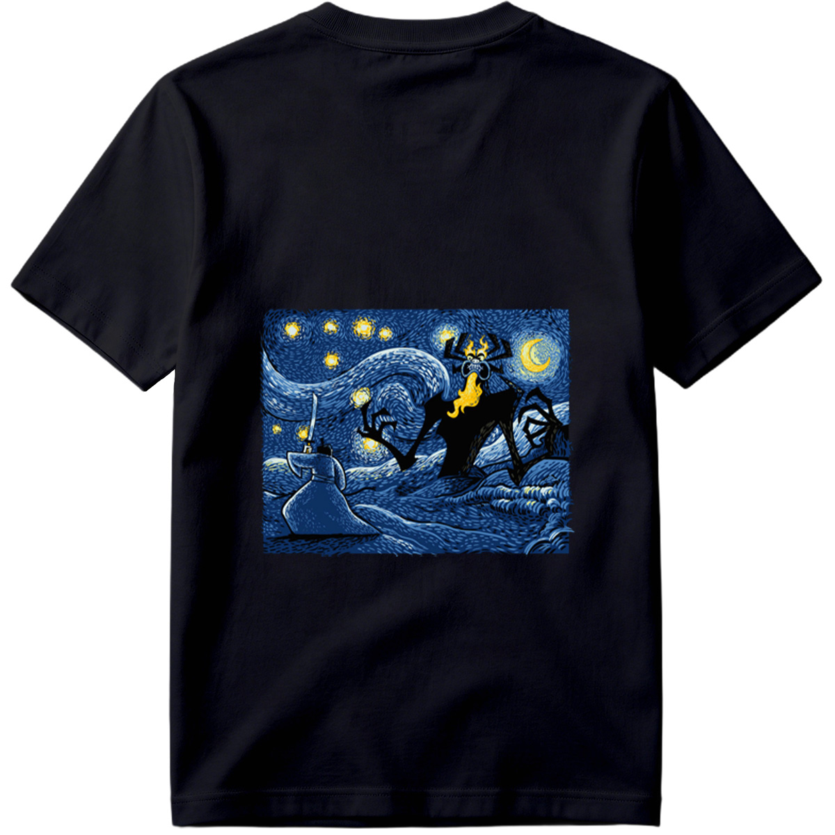 Samurai vs. Fiery Spider in Starry Night - Tee