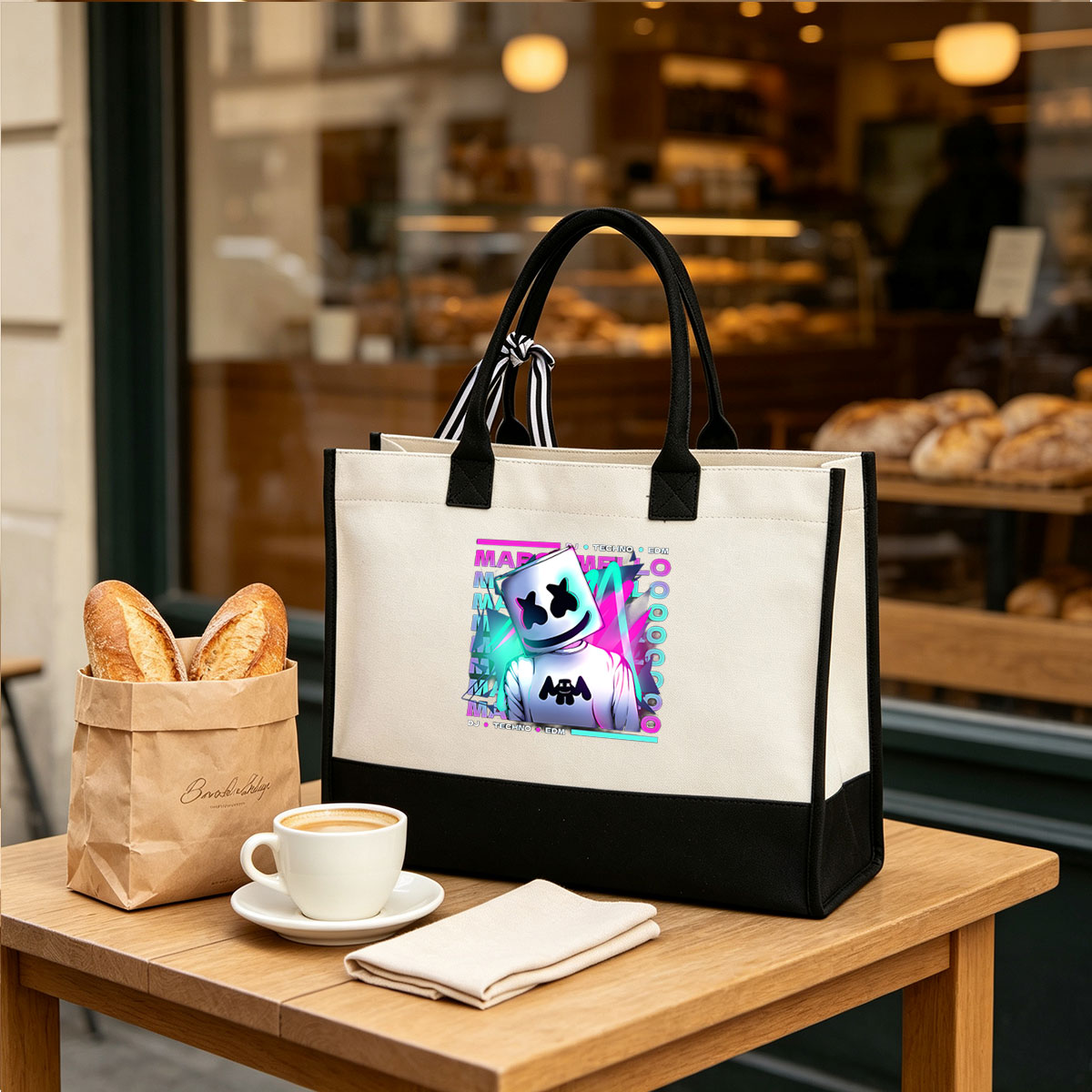Marshmello DJ Techno EDM Music Artist - Canvas patchwork gift tote bag
