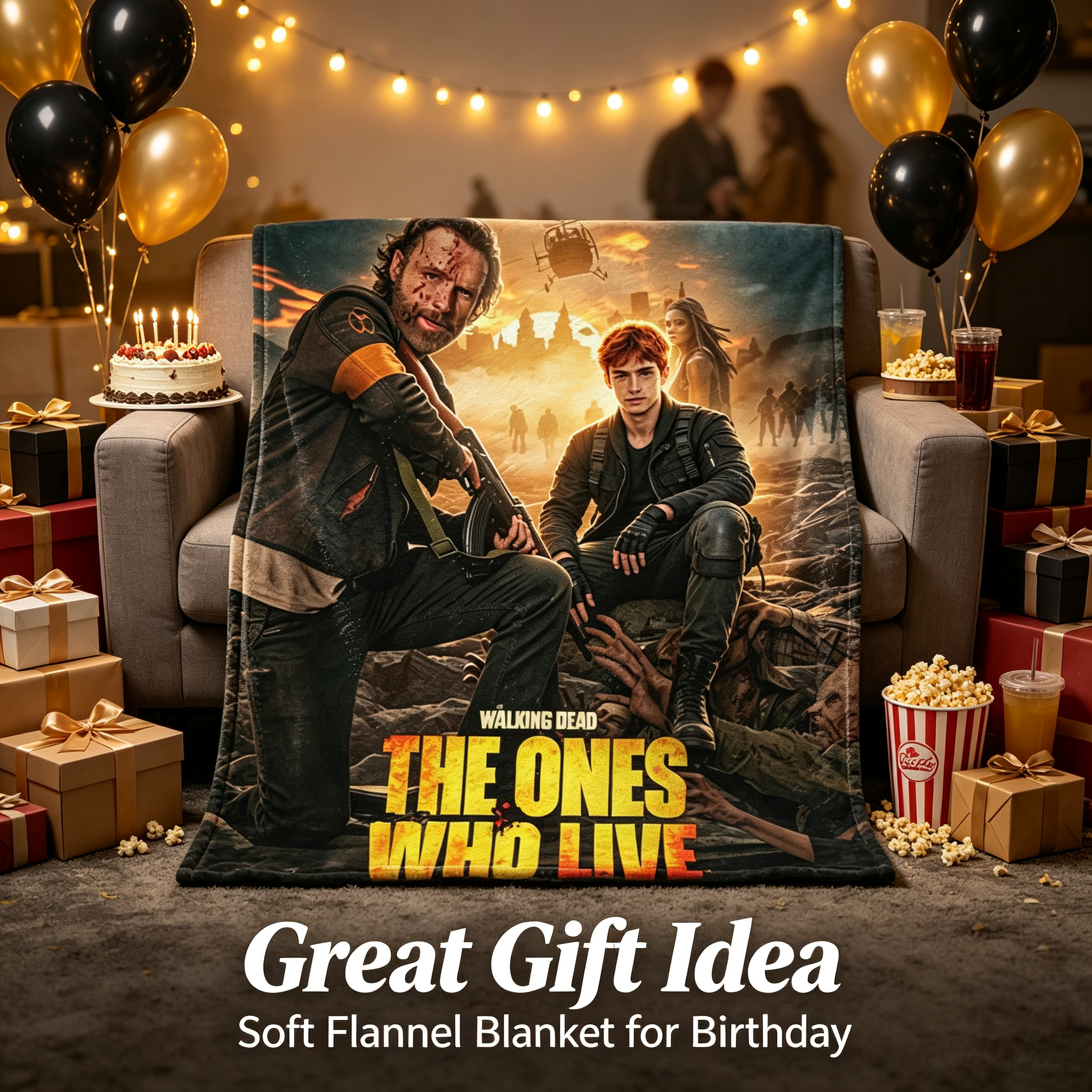 Custom Face Blanket The Walking Dead The Ones Who Live Flannel Blanket for Couch Watching Movie Night Gift or Giveaway