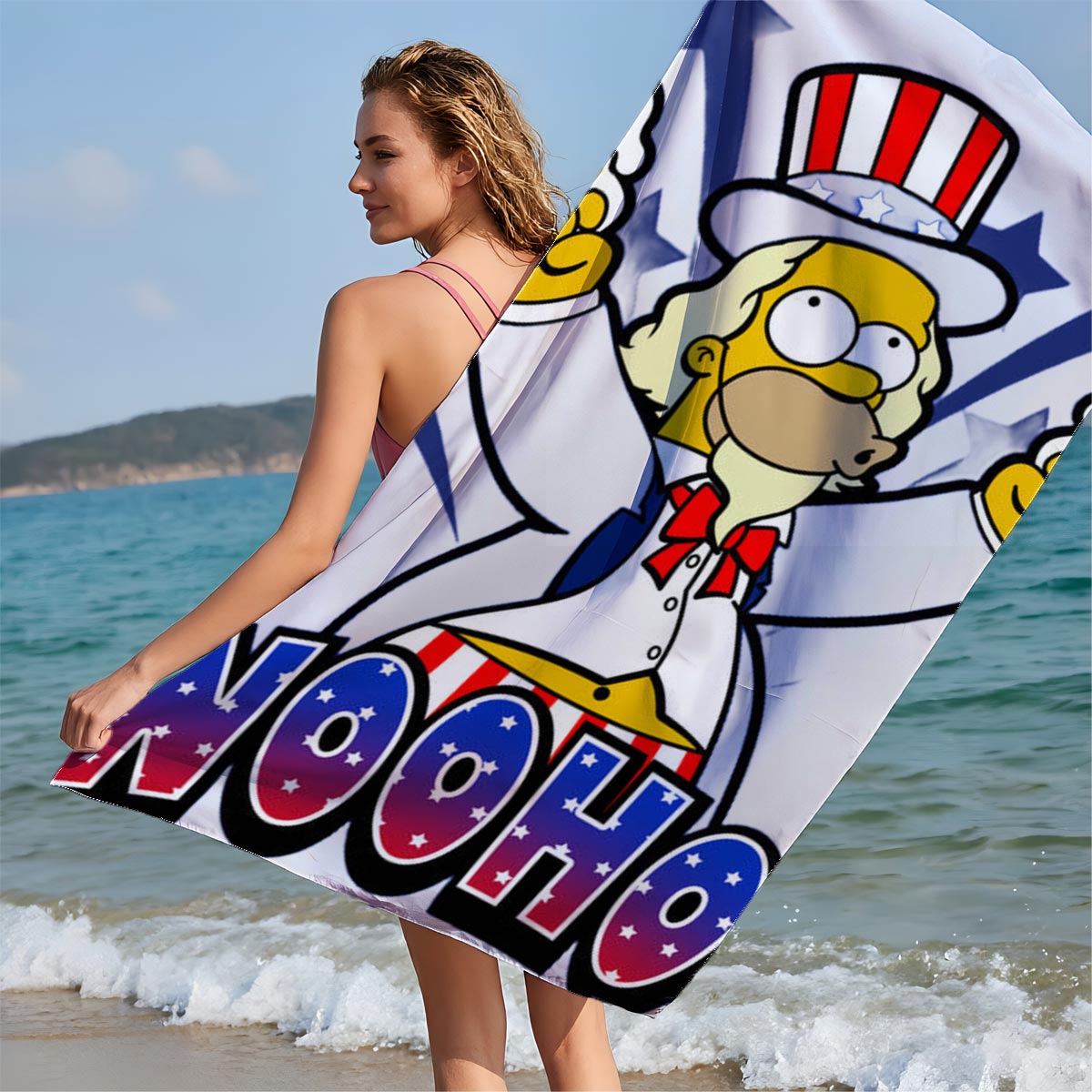 Simpsons Character in Uncle Sam Costume Holding Beer Mugs with 