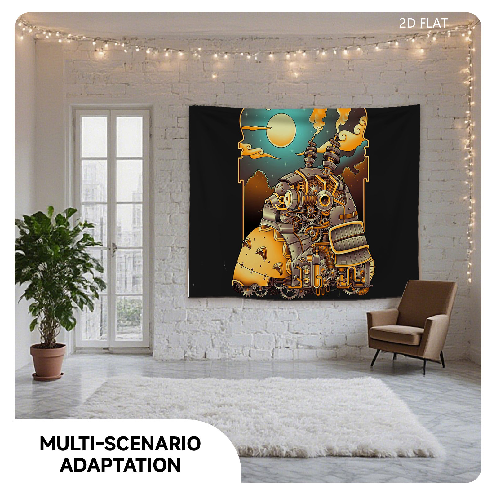 Steampunk Samurai Robot Under Moonlit Sky - Tapestry