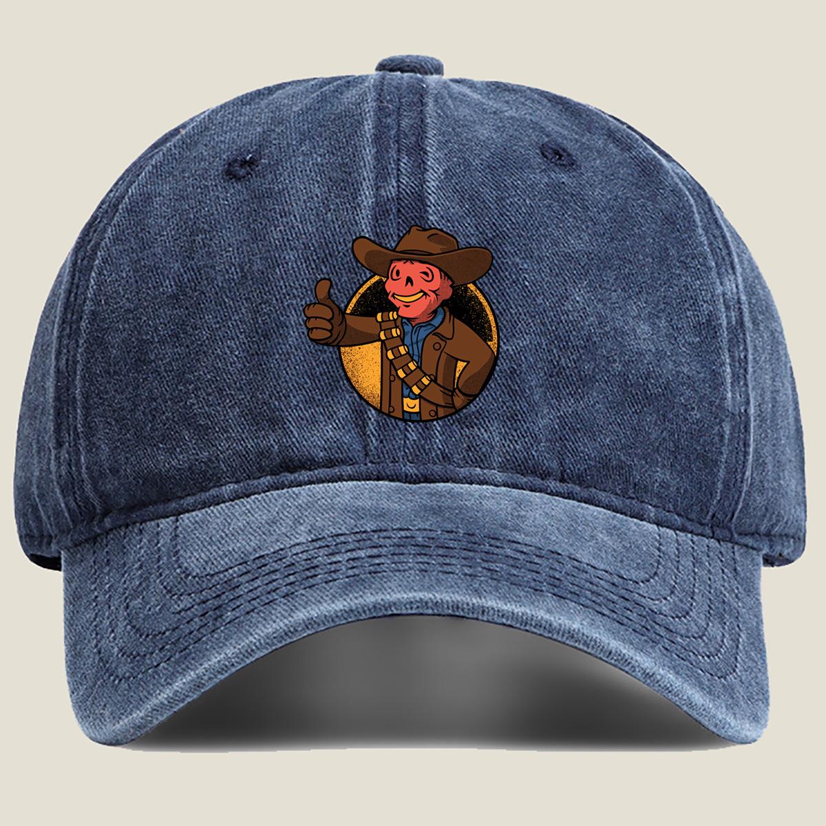 Cowboy Skeleton Thumbs Up - Washed Denim - Baseball Cap