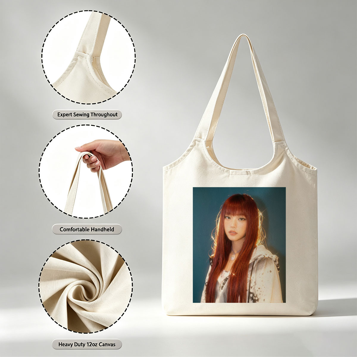 Lisa Blackpink Portrait with Red Hair and Silver Jacket in Studio Lighting - Canvas shoulder bags/