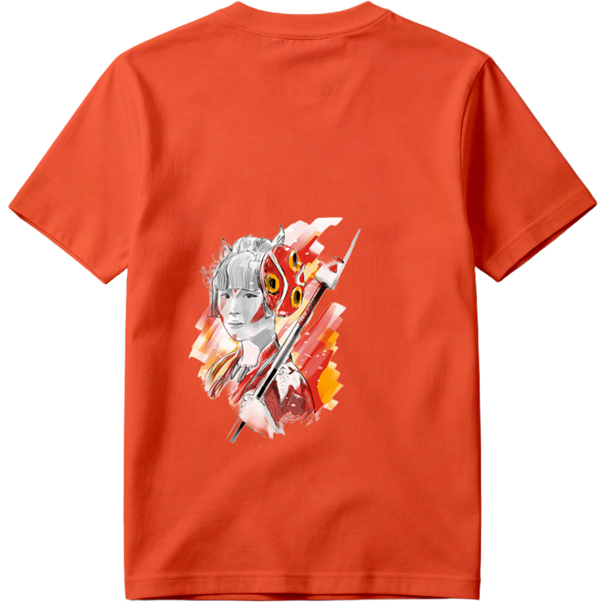 Samurai Girl with Red Mask and Spear - Tee