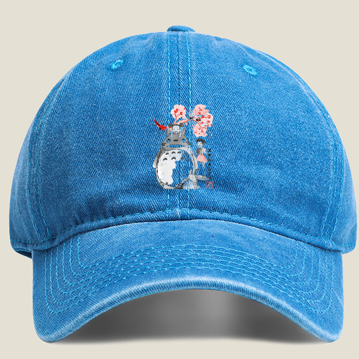 Totoro, Mei, and Satsuki from Studio Ghibli - Washed Denim - Baseball Cap