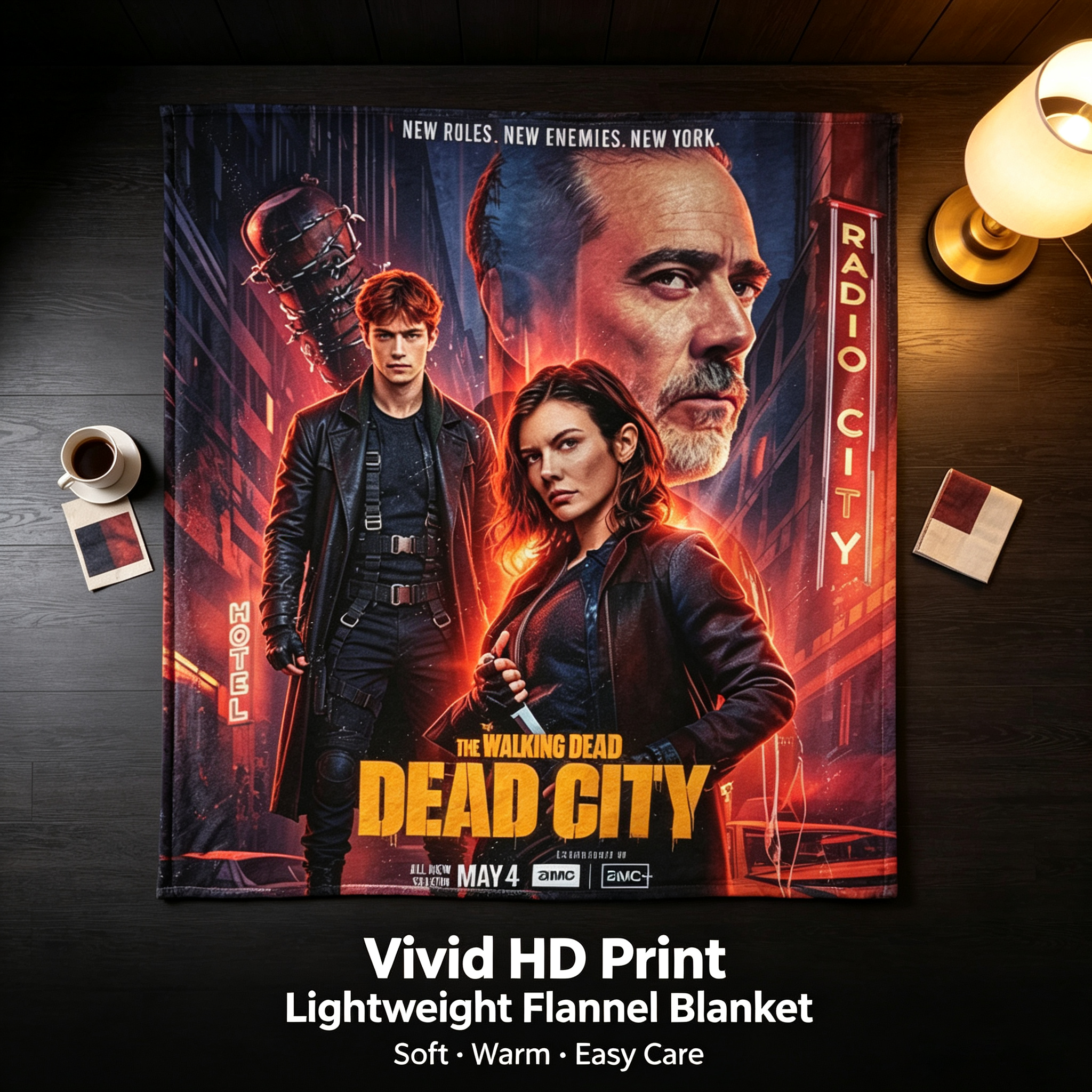 Custom Face Blanket The Walking Dead Dead City Flannel Blanket for Couch, Bed, or Travel – Perfect Gift or Giveaway for Fans