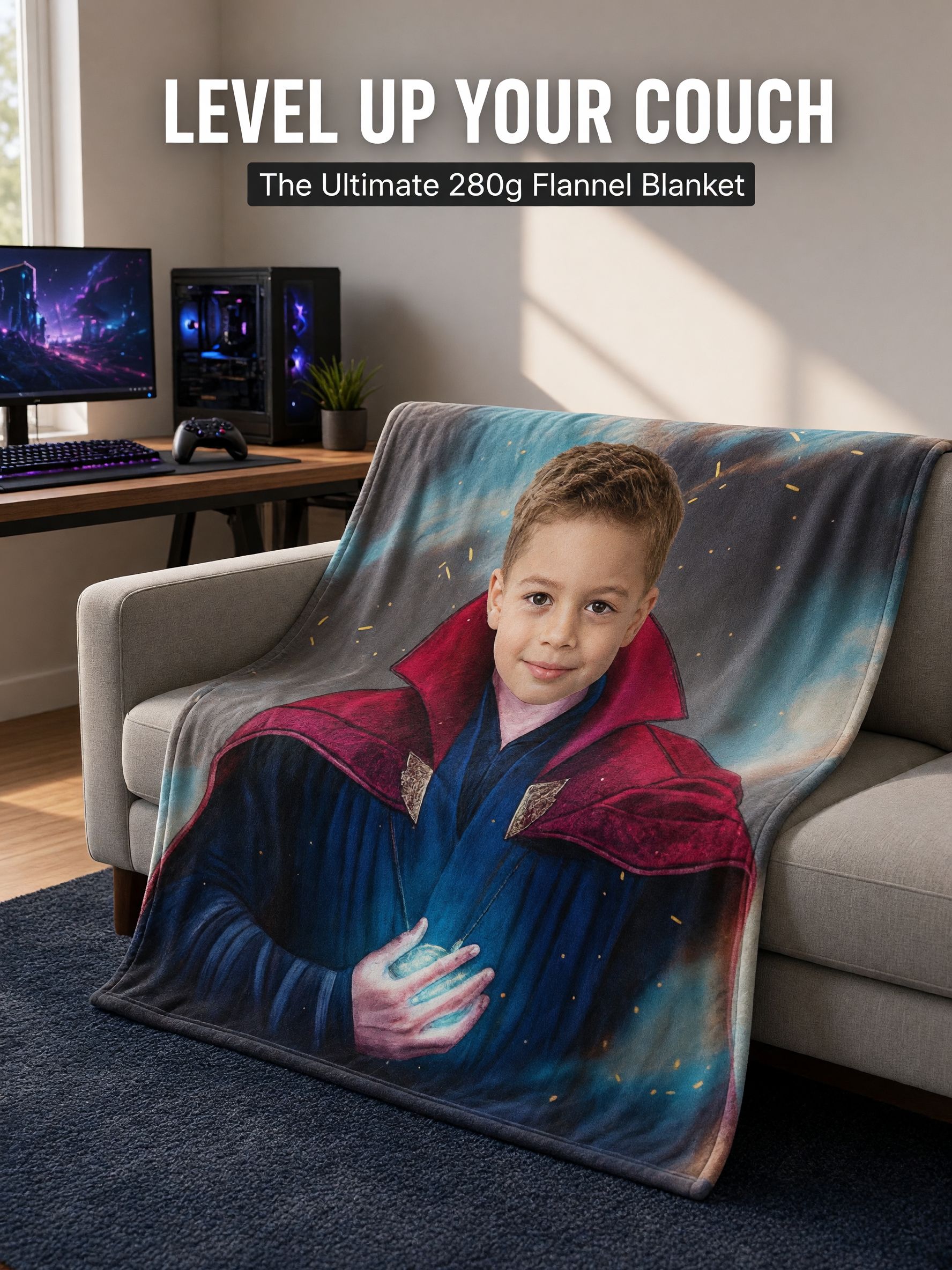 Custom Photo Face Blanket Personalized Superhero Portrait Soft Flannel Throw Lightweight Anti Pilling Fleece Couch Bed