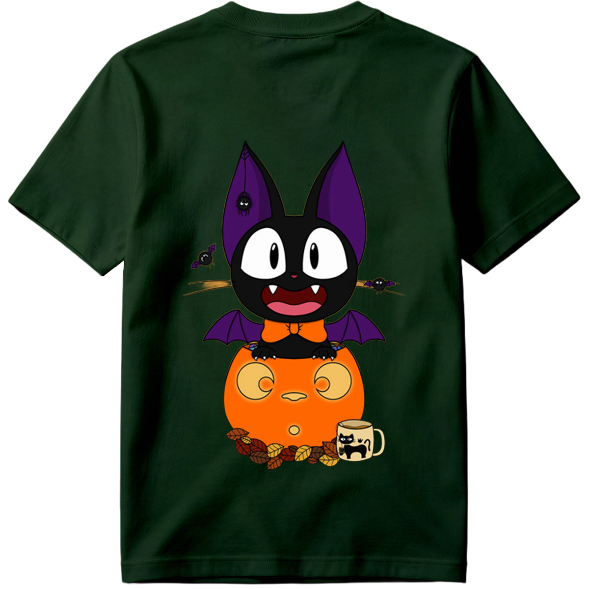 Halloween Cat with Pumpkin and Bat Wings - Tee