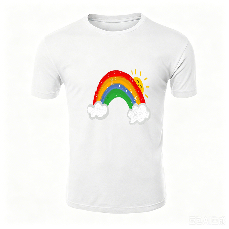 Unisex Classic T-Shirt Rainbow Sun Cloud Print Design Unisex Classic T-Shirt Casual Outdoor Wear for Adults and Teens