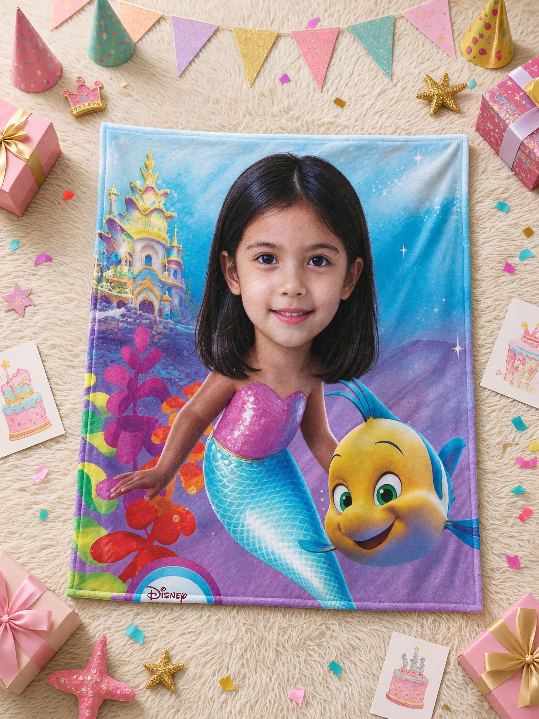 Custom Photo Face Mermaid Blanket Personalized Ultra Soft Flannel Fleece Throw Cozy Birthday Gift