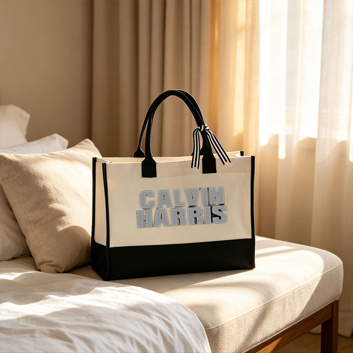 Calvin Harris Music Artist Name Display - Canvas patchwork gift tote bag
