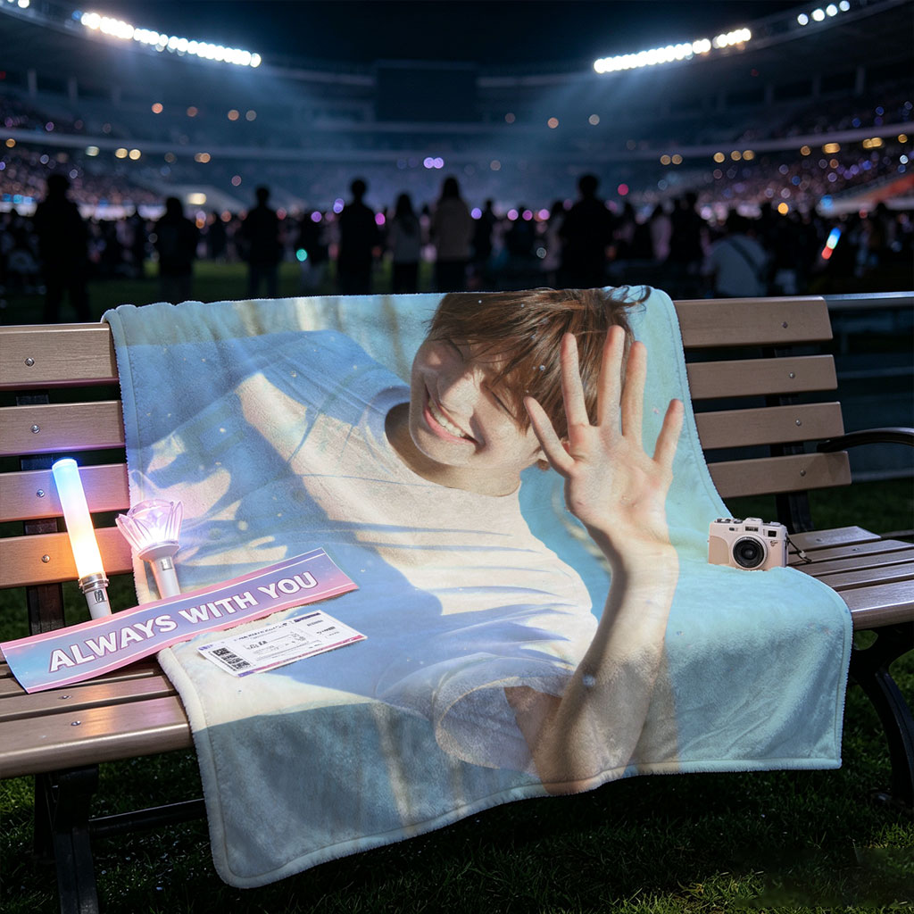 BTS Jungkook Beach Scene Smiling and Waving in White T-Shirt - Blankets