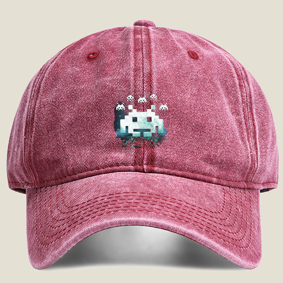 Space Invaders: Classic Aliens in Pixel Art - Washed Denim - Baseball Cap