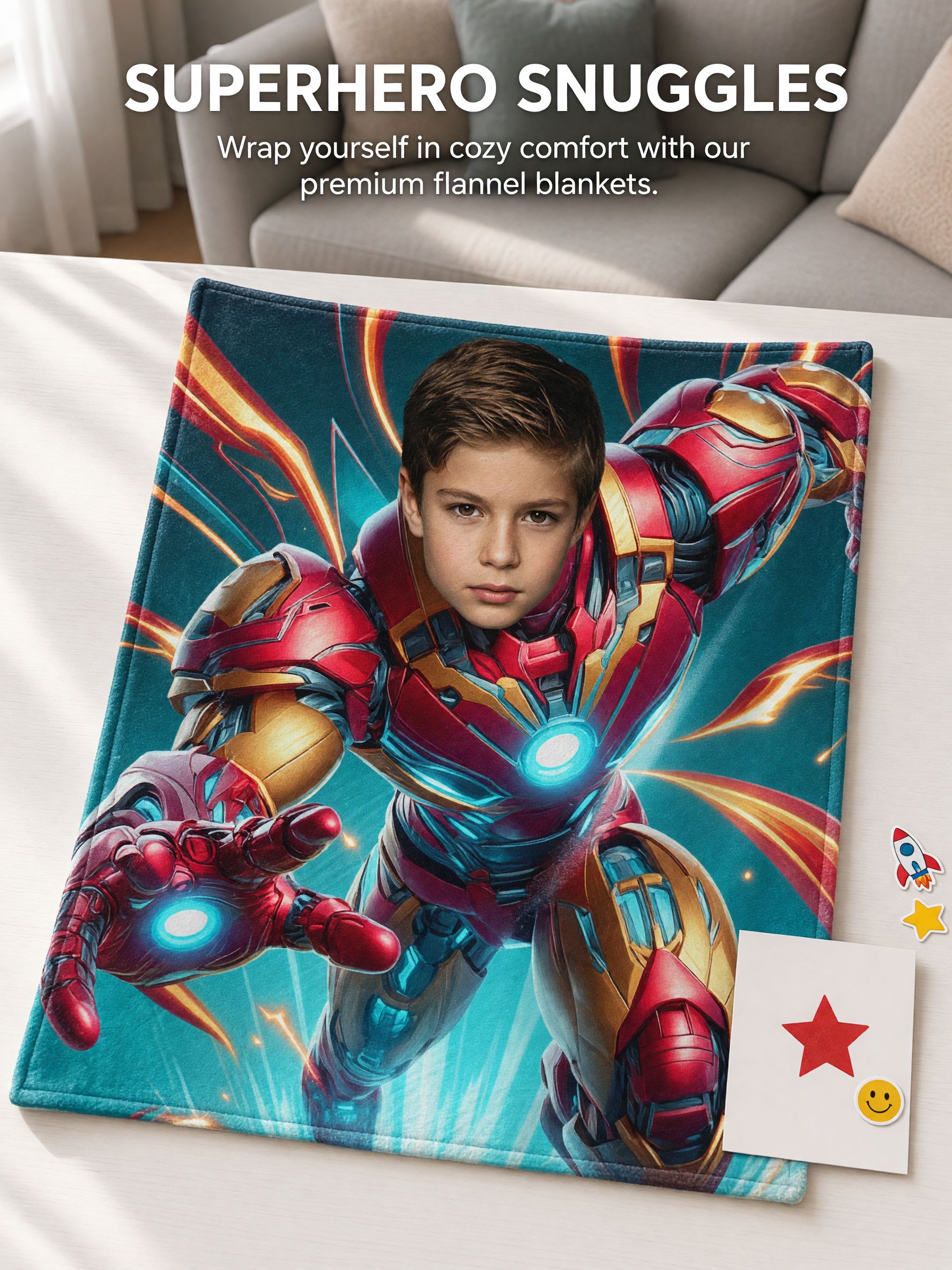 Custom Face Superhero Blanket Personalized Photo Throw Ultra Soft Anti Pilling Flannel Fleece for Bed Couch Ideal Gift