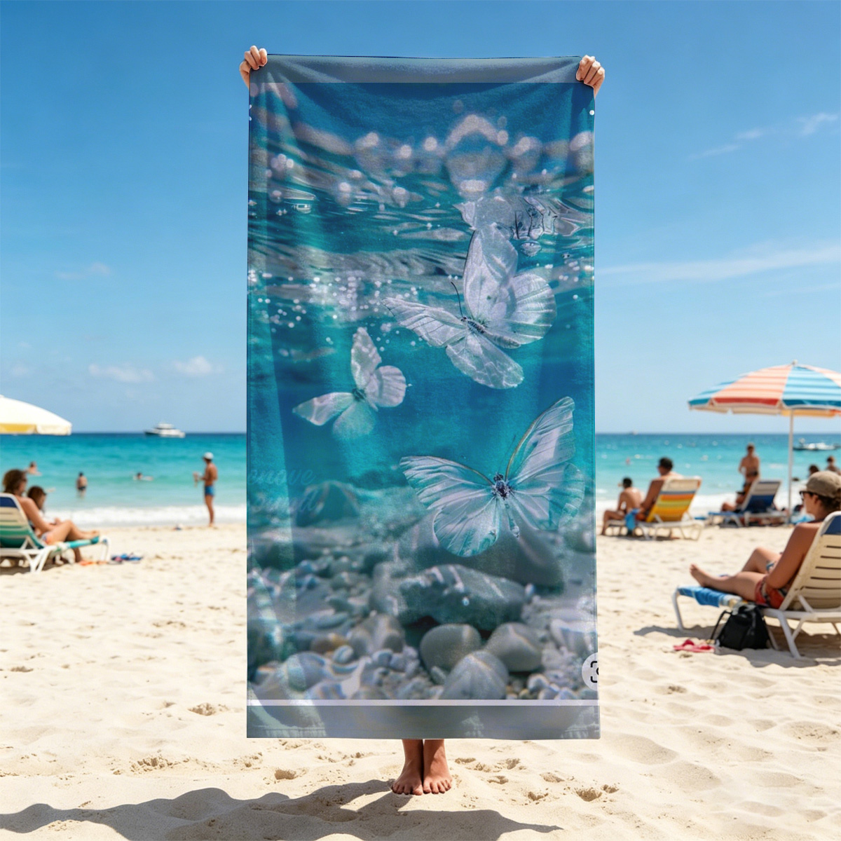 Butterflies floating underwater in clear blue water - Beach towels
