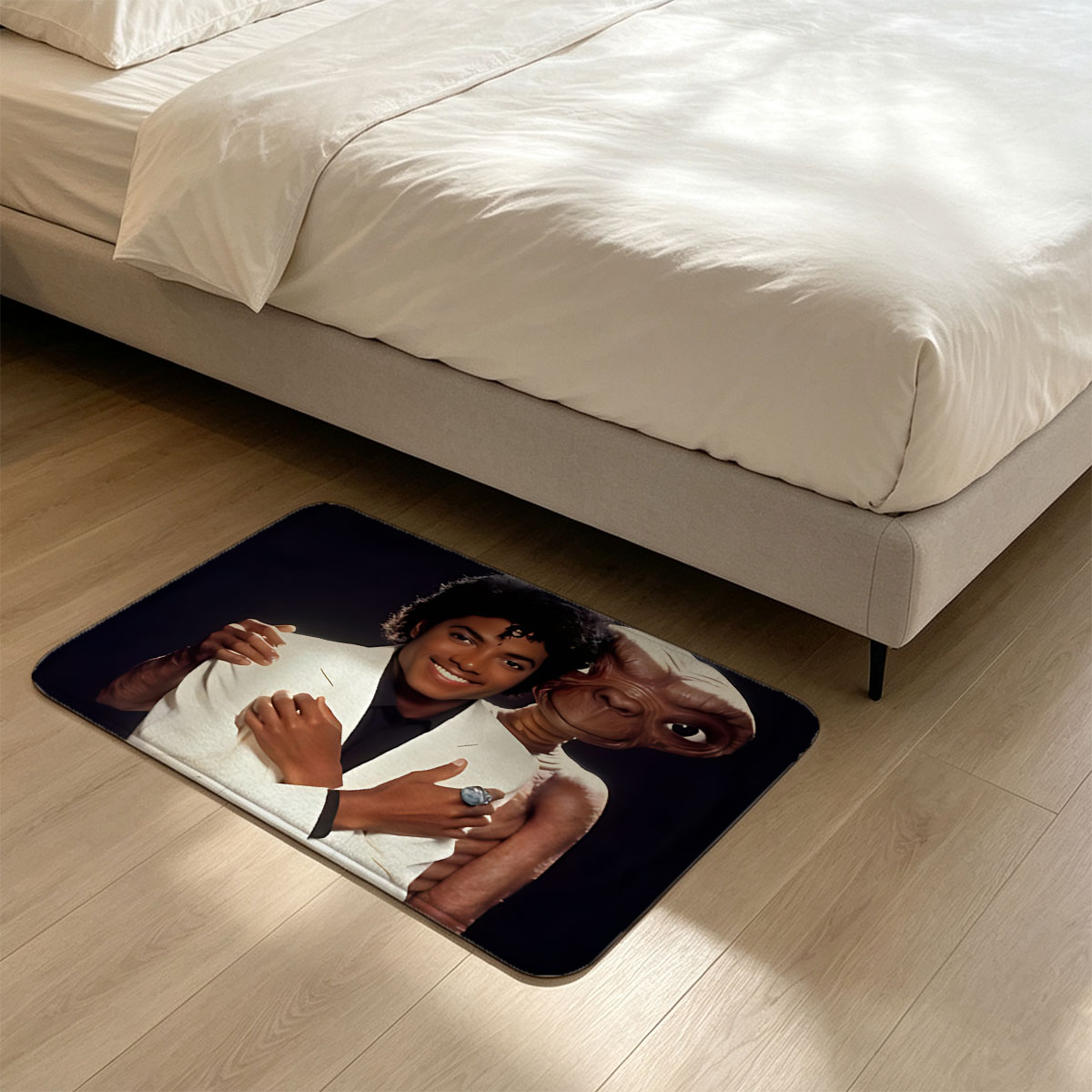 Michael Jackson and E.T. the Extra-Terrestrial in a playful pose - Flannel floor mat