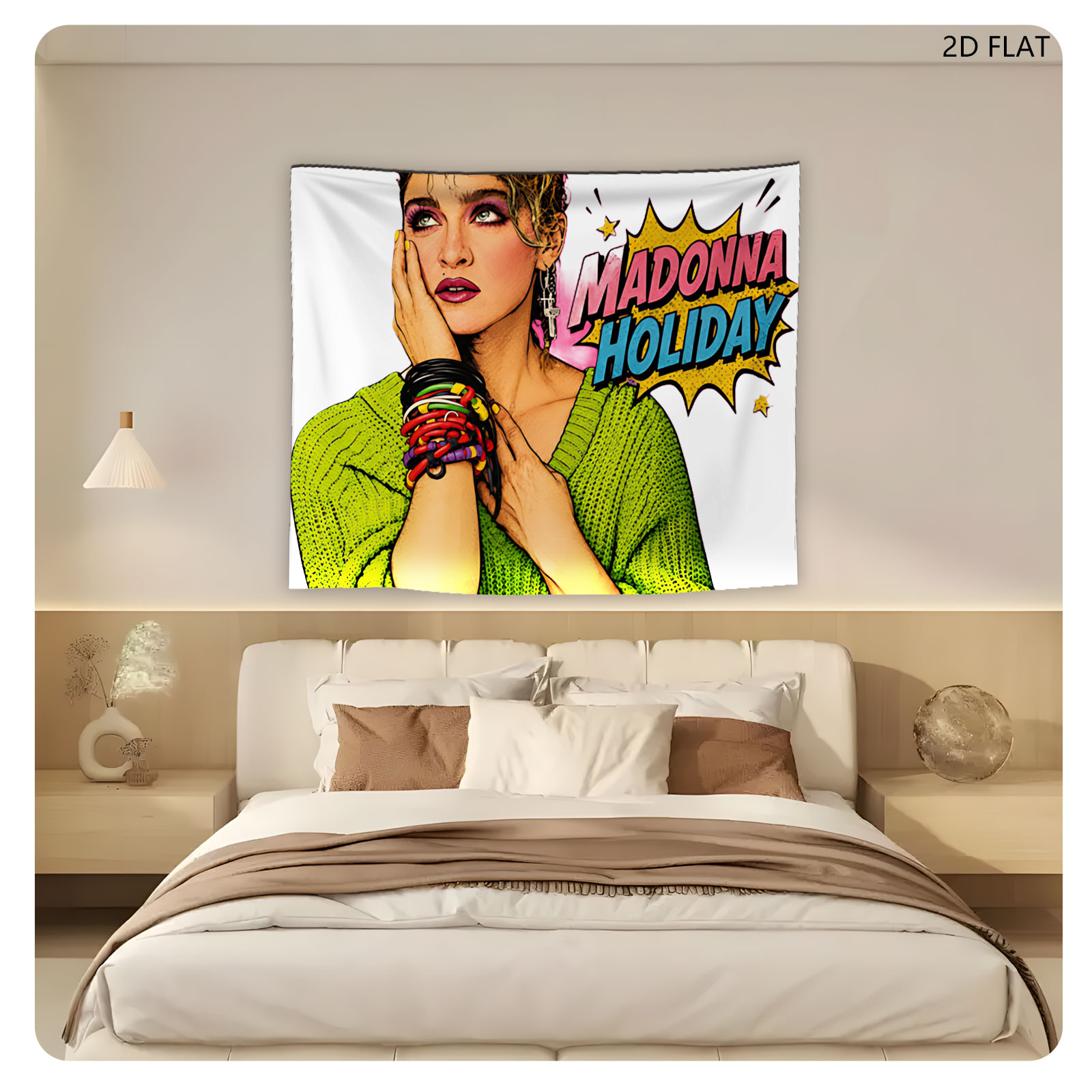 Madonna Holiday: Iconic Pop Star in Vibrant Green Sweater and Bold Accessories - Tapestry