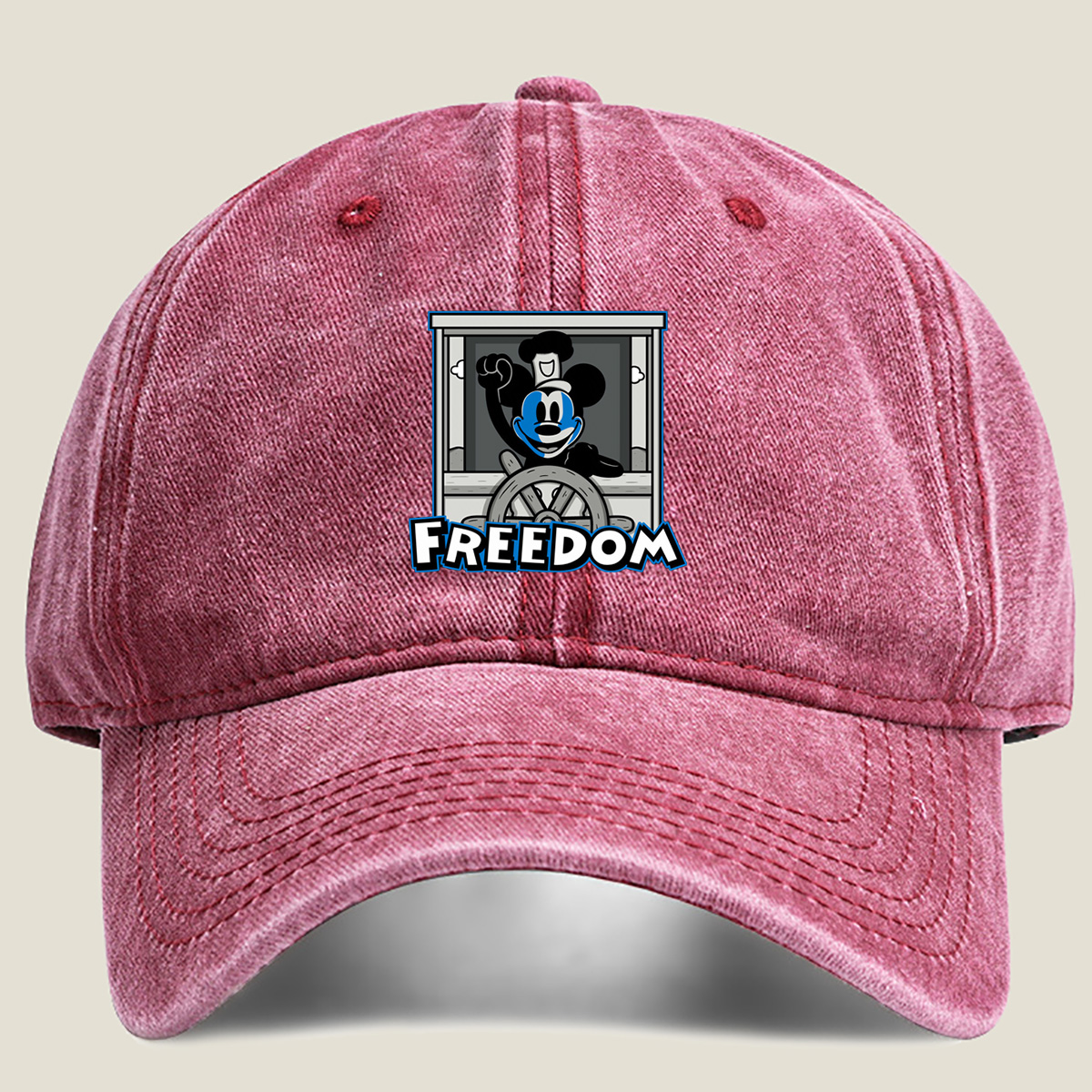 Mickey Mouse Freedom Steering Wheel Design - Washed Denim - Baseball Cap