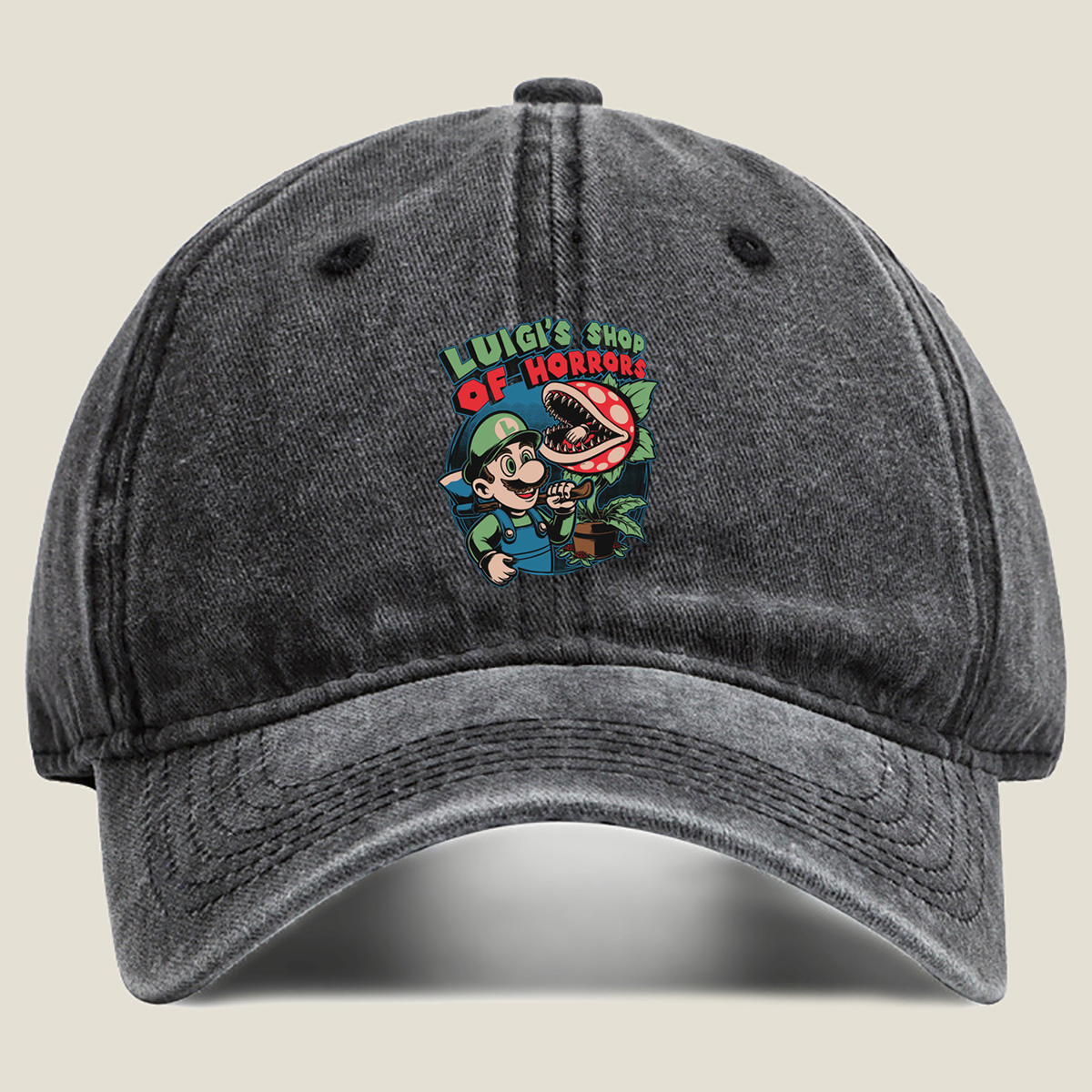 Luigi's Shop of Horrors: Luigi and Piranha Plant - Washed Denim - Baseball Cap