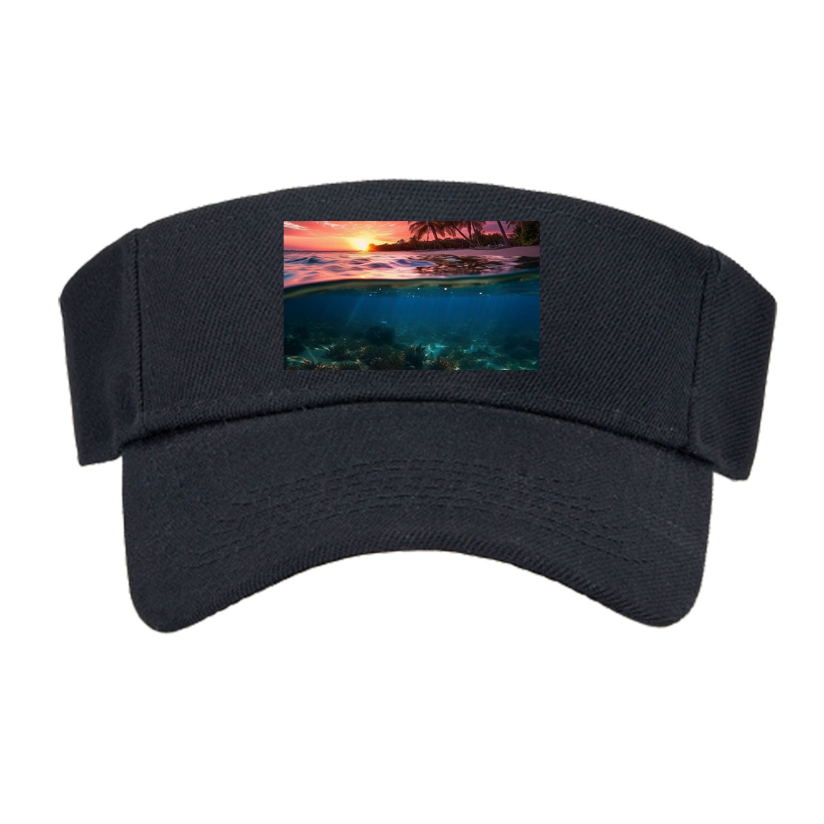 Sunset over tropical beach with underwater coral reef -  Visor cap