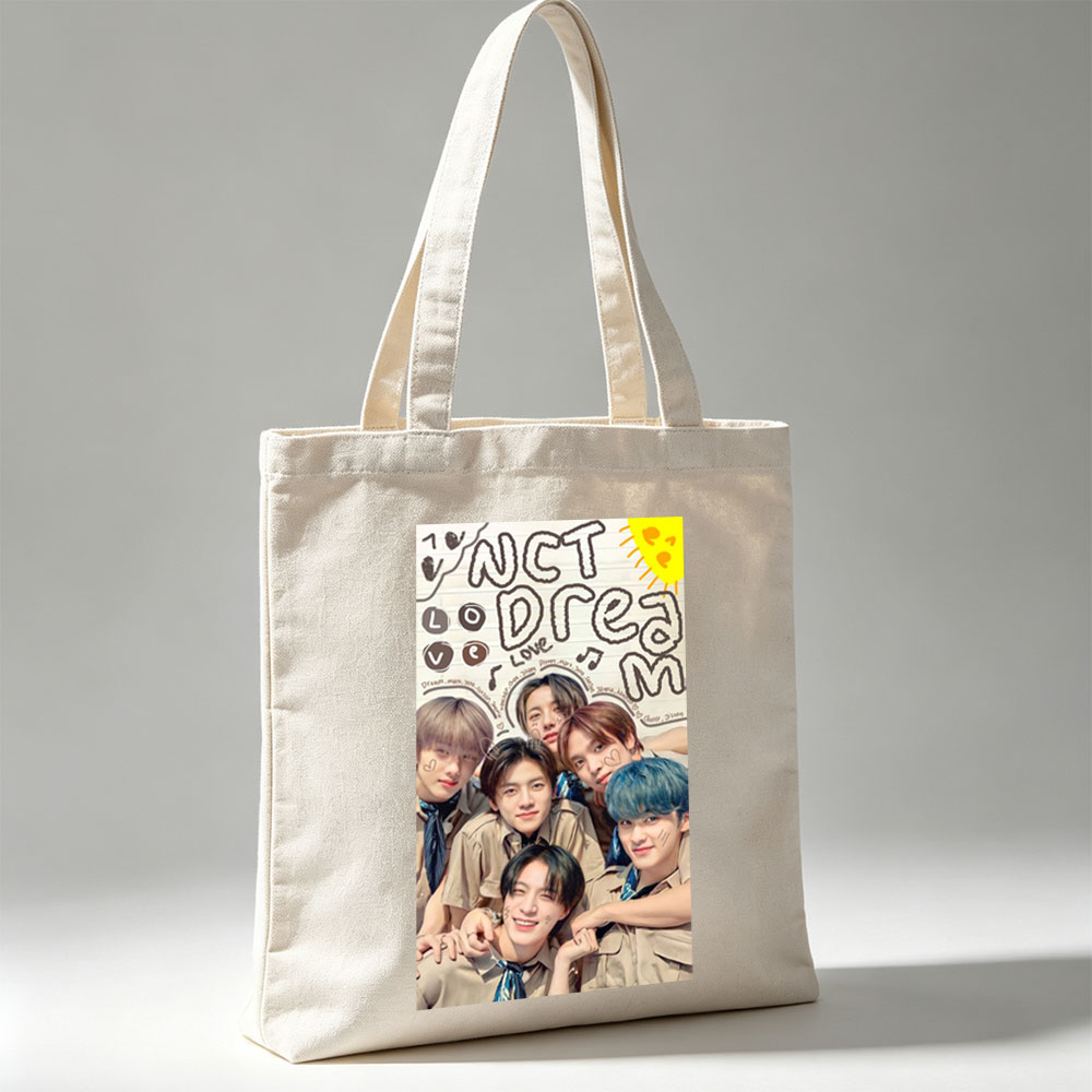 NCT Dream Group Photo with Handwritten Notes and Heart Drawings on Lined Paper Background - Canvas tote bags