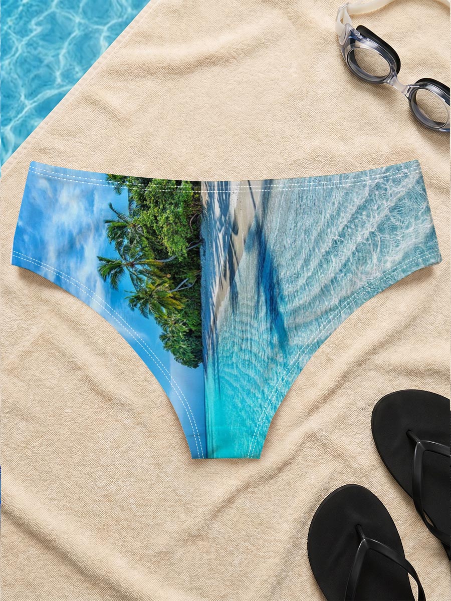 Tropical Beach with Crystal Clear Water and Palm Trees -  Men's swim trunks
