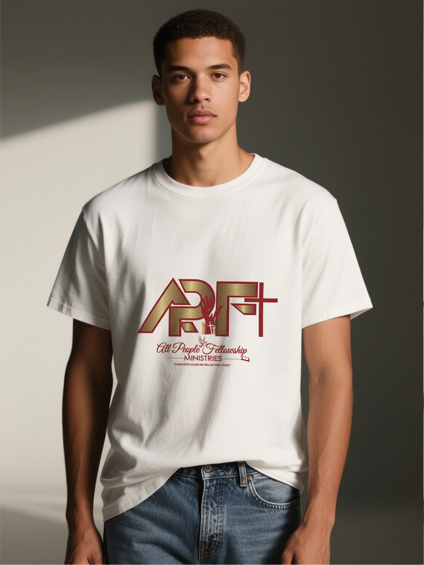 Men's Printed T-Shirt All People Fellowship Ministries Logo Design Casual Round Neck Summer Lightweight Breathable Short Sleeve T-Shirt for Church Events Religious Gatherings Faith-Based Community Adults