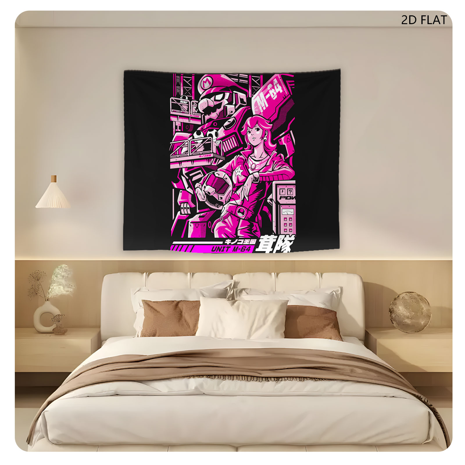 Mario and Princess Peach in Cyberpunk Mecha Gear, Unit M-64 - Tapestry