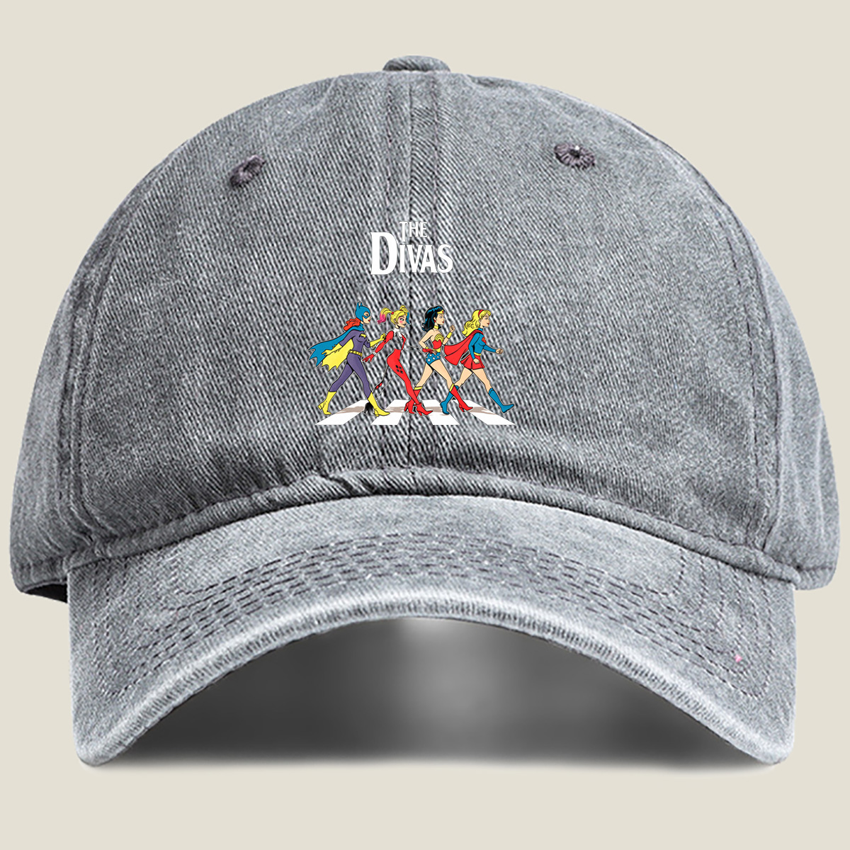 The Divas: Batgirl, Harley Quinn, Wonder Woman, Supergirl - Washed Denim - Baseball Cap