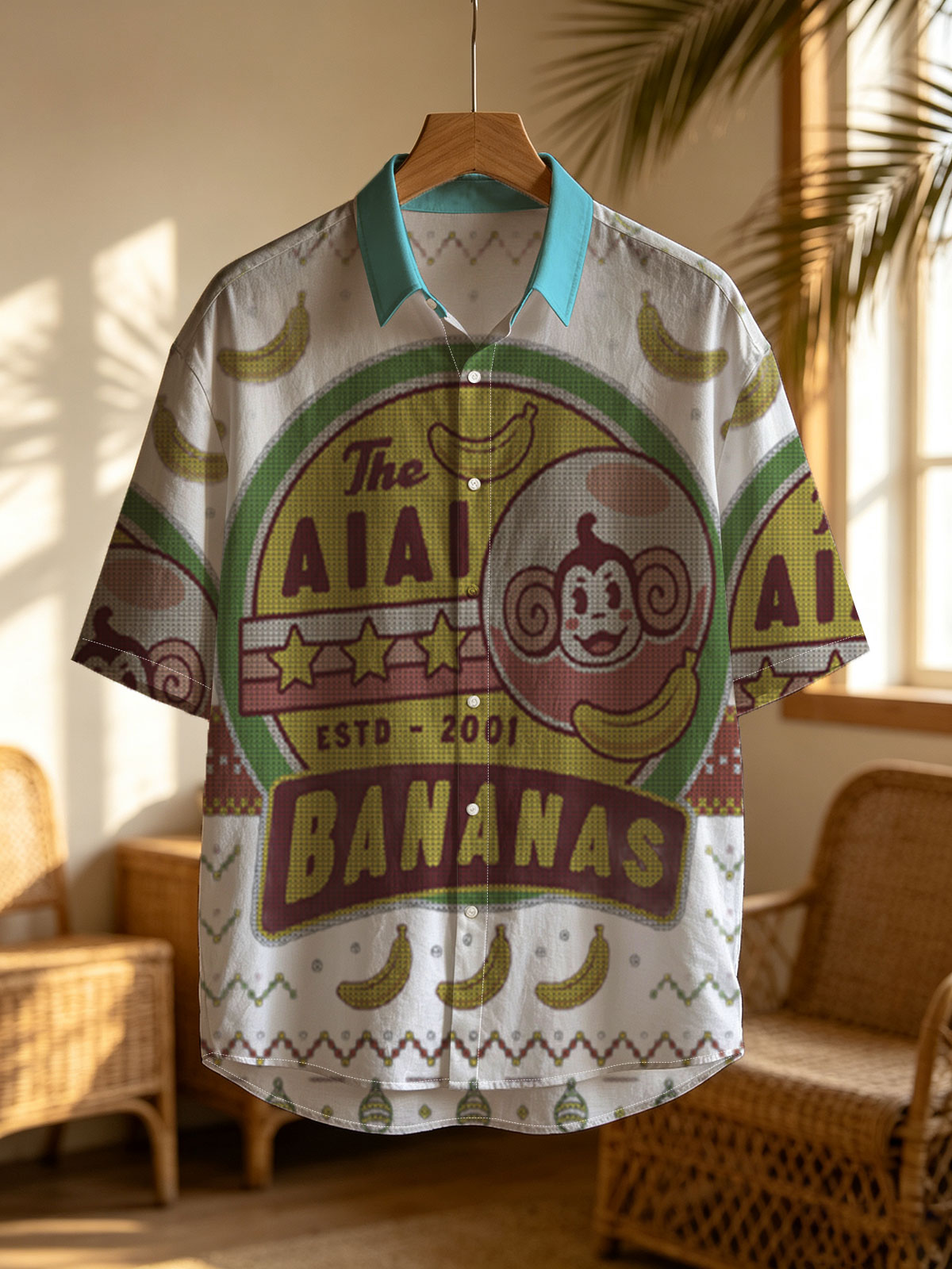The AIAI Bananas - Est. 2001, Monkey Logo with Bananas and Festive Pattern -  Shirt