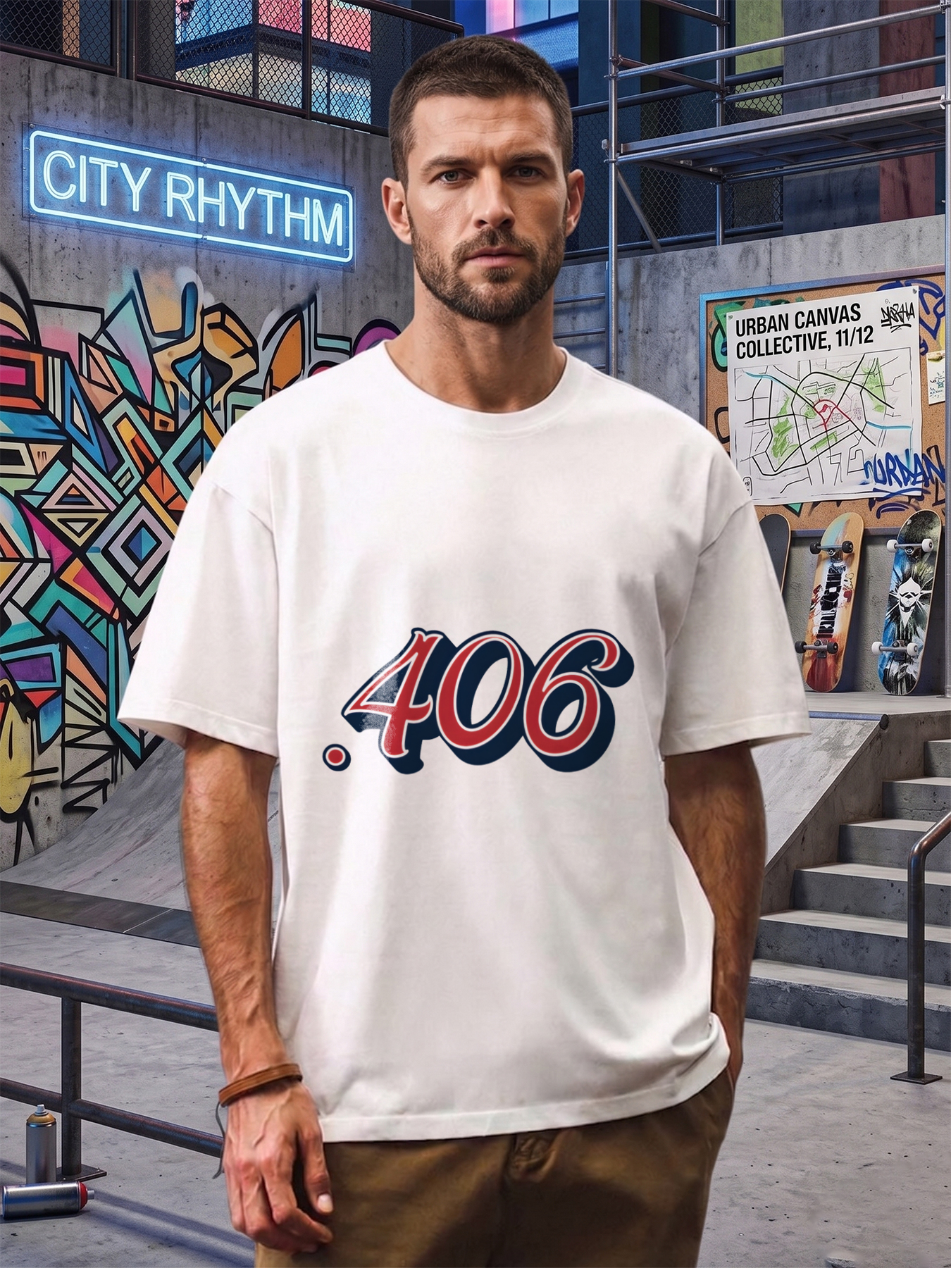 Men's Printed T-Shirt .406 Number Design Red White Blue Colorful Graphic Casual Round Neck Lightweight Breathable Summer Short Sleeve Tee for Outdoor Activities Sports Fans and Everyday Wear