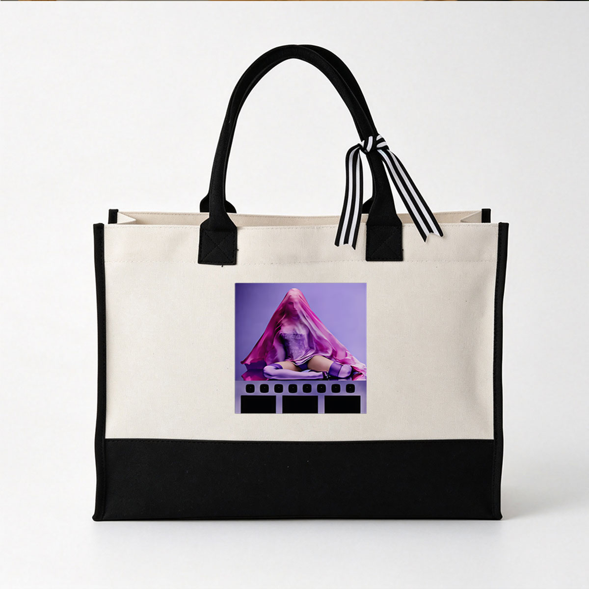Mysterious Figure in Purple Veil, Seated on Film Strip - Canvas patchwork gift tote bag