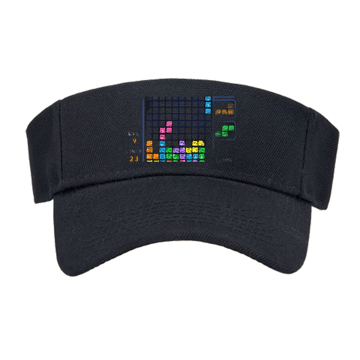 Cat Tetris Game Level 9 with Colorful Feline Blocks and Next Piece Preview -  Visor cap
