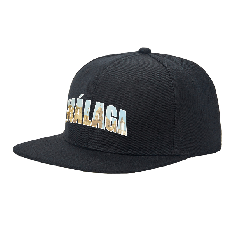 Flat Brim Baseball Cap Malaga Cityscape Print Streetwear Underground Skate Style for Basketball Court Urban Skate Park Hip Hop Artists and Streetwear Enthusiasts