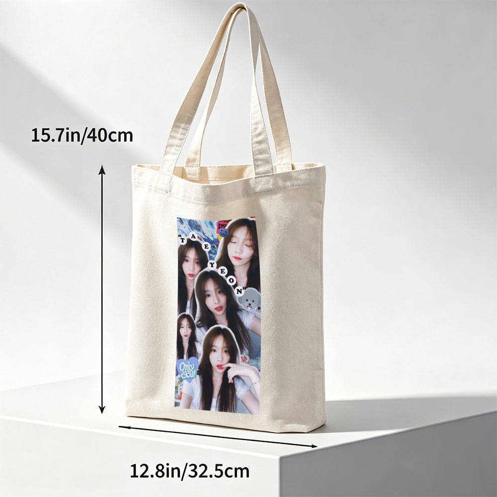 TAEYEON Collage Portrait Featuring Multiple Expressive Selfies with Playful Stickers and Text Overlay - Canvas tote bags