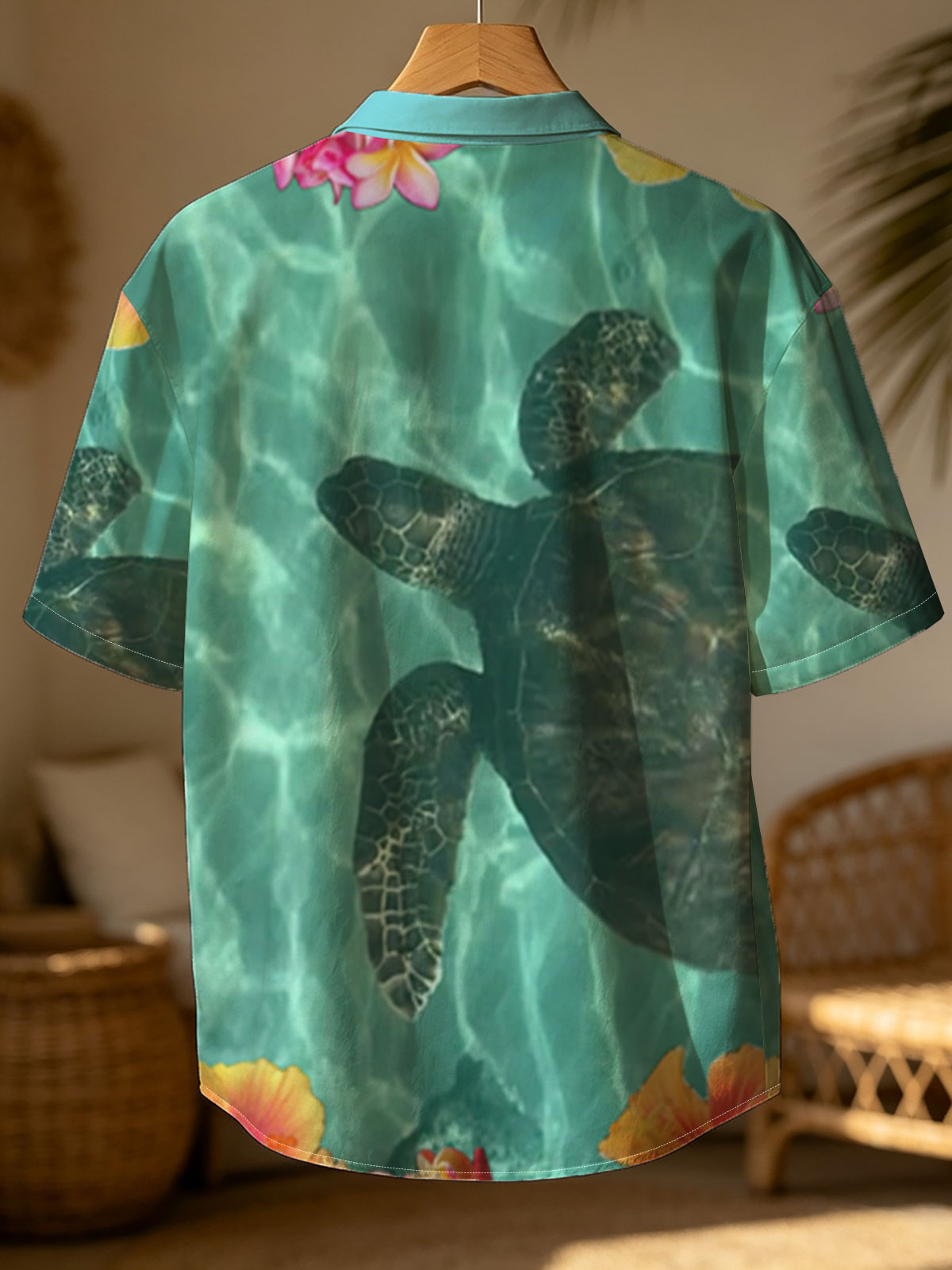 Sea Turtle Swimming Among Tropical Flowers in Clear Water -  Shirt