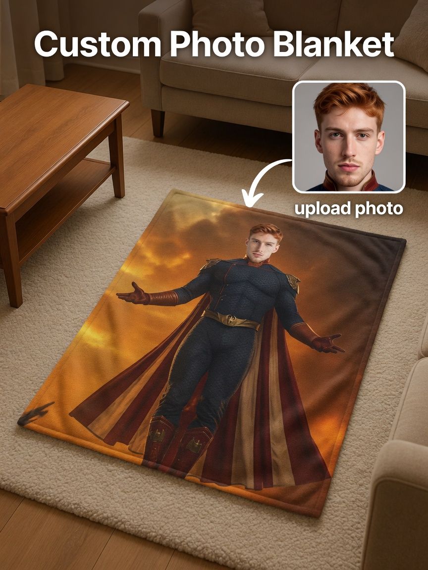 Custom Face Photo Superhero Flannel Fleece Blanket Personalized Soft Warm Throw Blanket for Couch Bed and Unique Gift