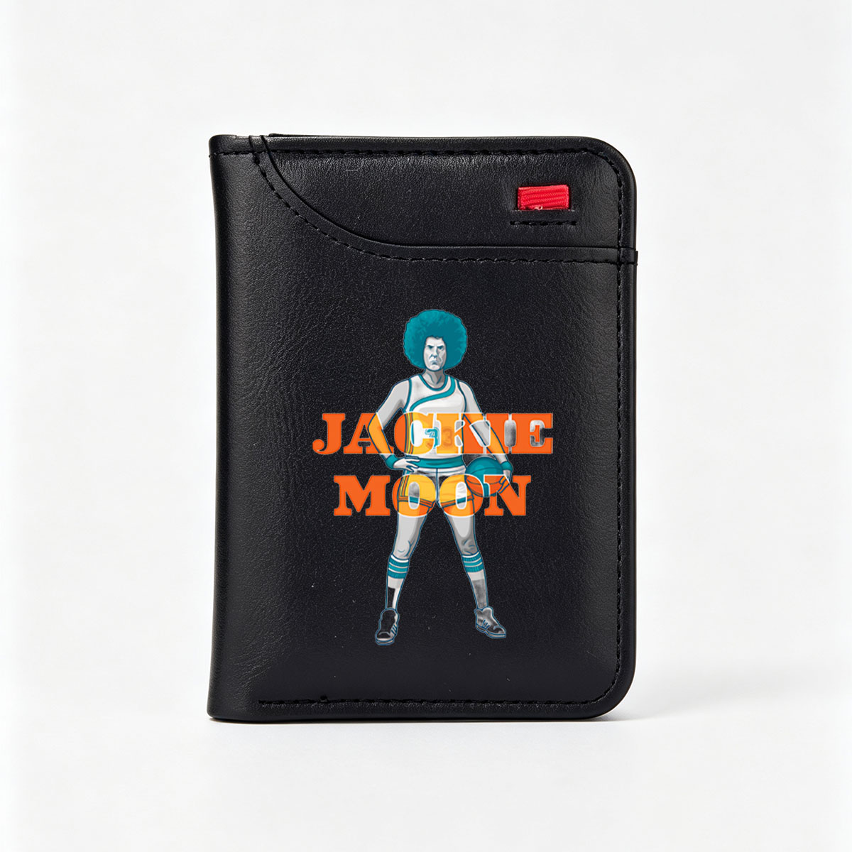 Jackie Moon: Basketball Star with Afro and Iconic Uniform - Vertical Style Wallet