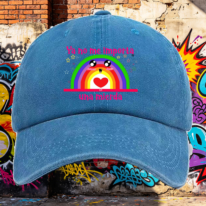 Men's Printed Washed Cap with Rainbow Face and 