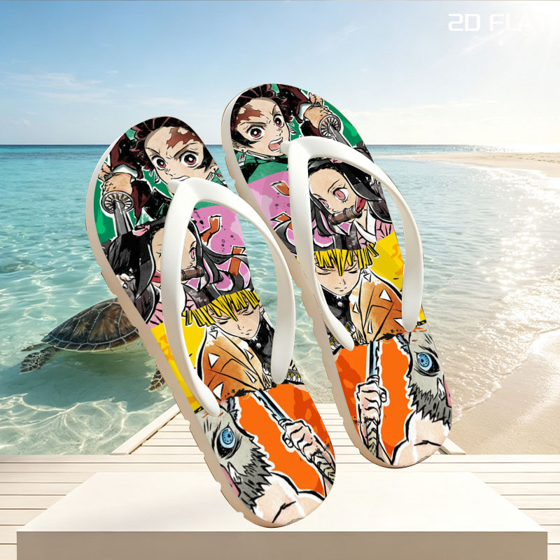 Demon Slayer: Tanjiro, Nezuko, Zenitsu, and Inosuke in Action -  flip-flops
