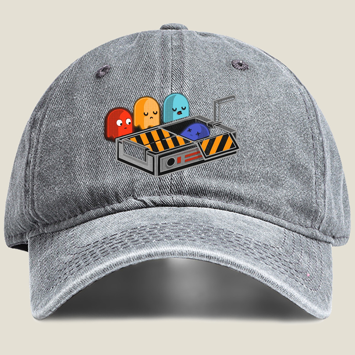 Pac-Man Ghosts in a Trap - Washed Denim - Baseball Cap