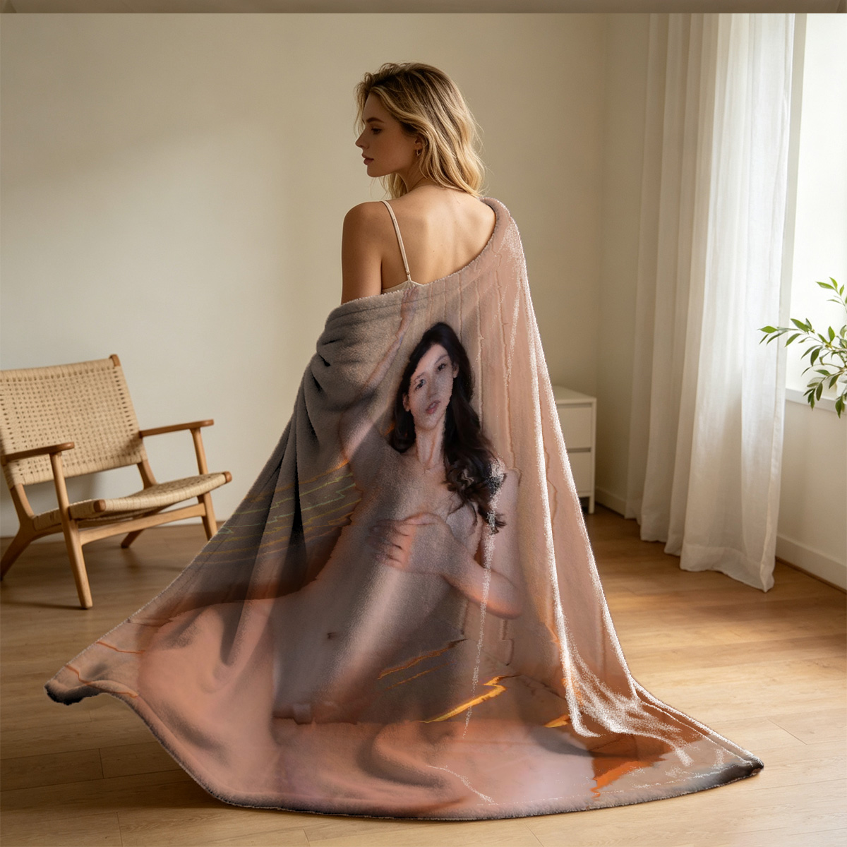 Two Models in Black and White Outfits Posing Intimately - Blanket