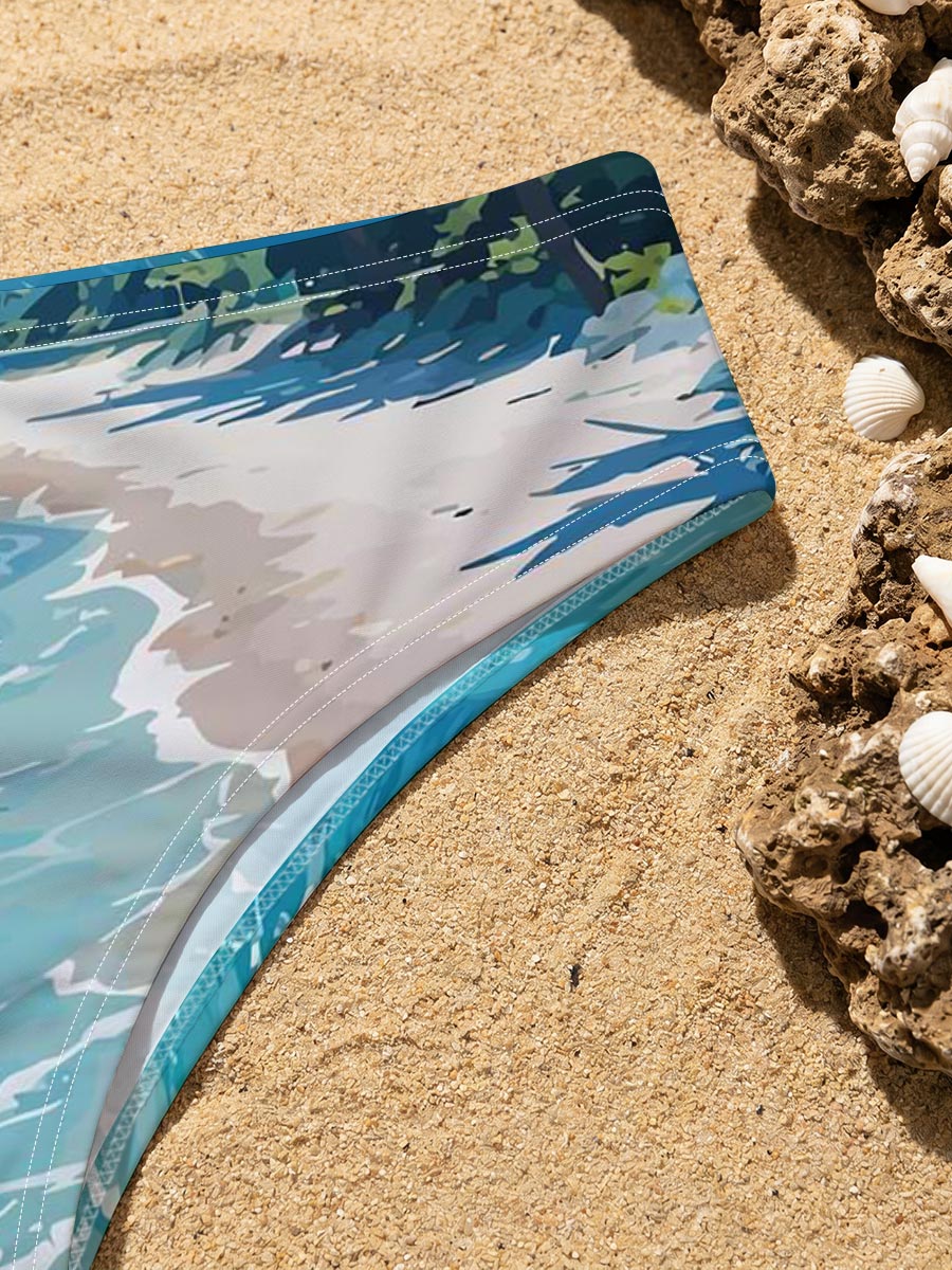 Tropical Beach with Crystal Clear Water and Palm Trees -  Men's swim trunks