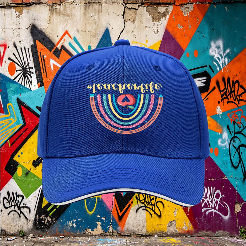 Unisex Classic Sandwich Hat with Rainbow Apple Teacherlife Print - Perfect for Teachers, Educators, and School Events - Ideal Gift for Teaching Professionals