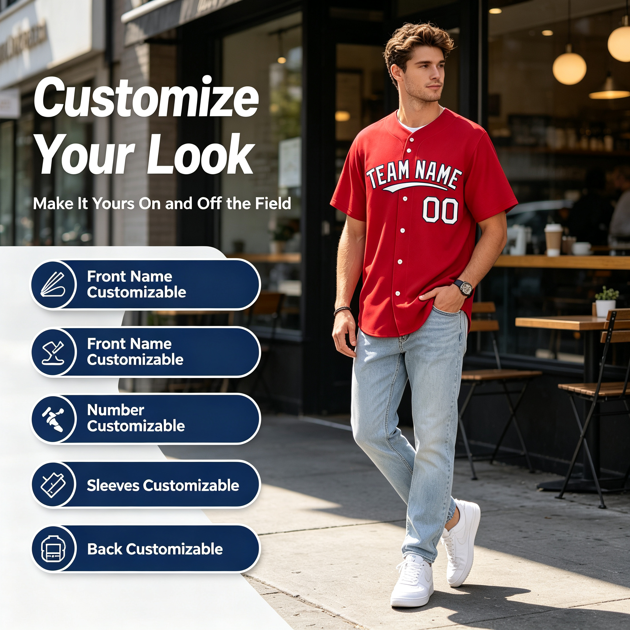 Custom Printed Boston City Style Baseball Jersey Red Full Button Short Sleeve For Men And Youth